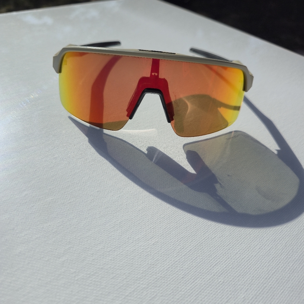 Oakley Sunglasses with Red Lens and Beige Accents - Picture 4 of 4